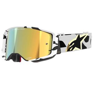 Alpinestars Supertech Corp witte en gouden motorcrossbril met gespiegelde gouden lens