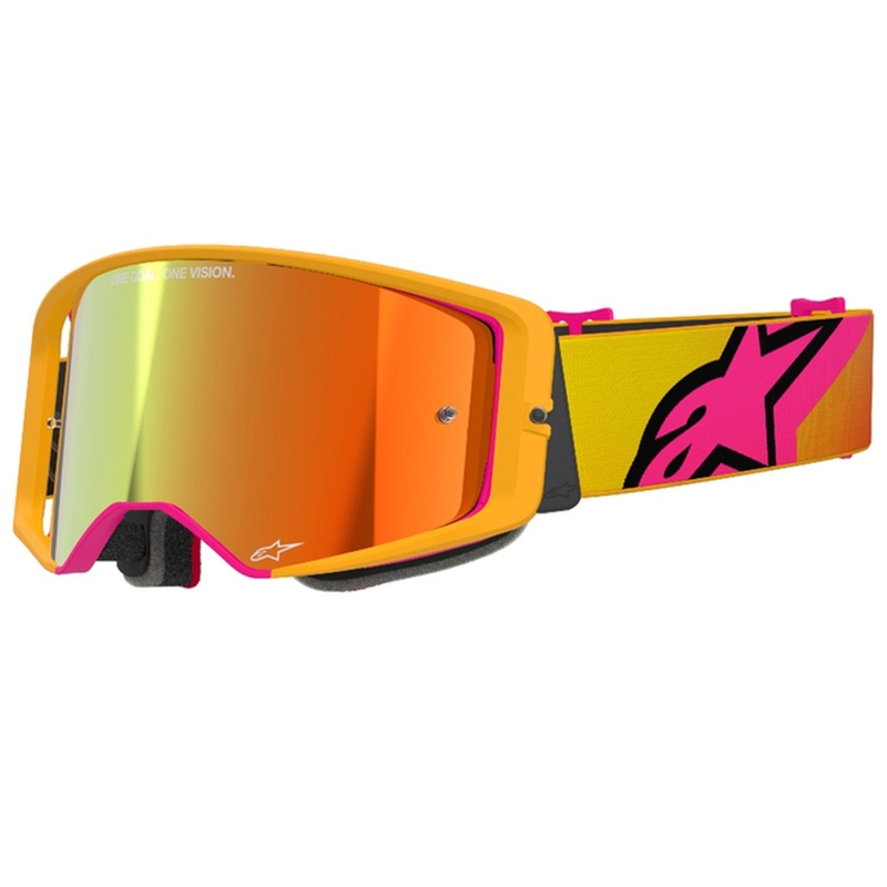 Alpinestars Supertech Corp motorcrossbril geel-roze met gespiegelde rode lens