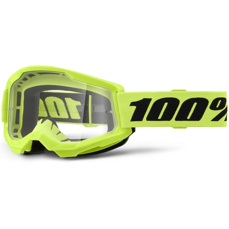 Motorcrossbril 100% STRATA 2 Nieuw fluo geel (helder plexi)
