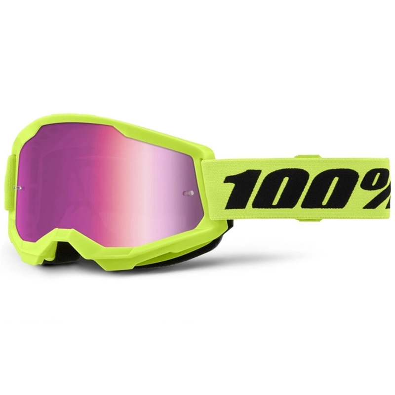 Motorcrossbril 100% STRATA 2 Nieuw fluo geel (roze plexi)