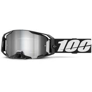 Motorcrossbril 100% ARmatic zwart met zilver gespiegeld plexi