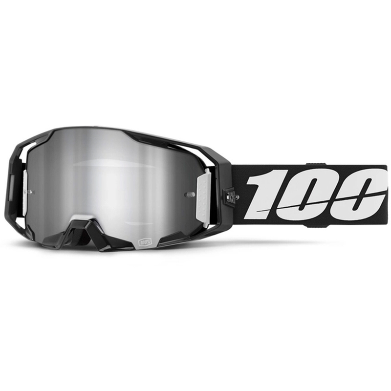 Motorcrossbril 100% ARmatic zwart met zilver gespiegeld plexi