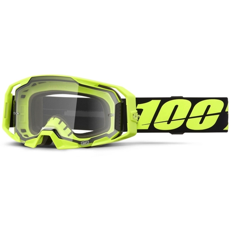 Motorcrossbril 100% ARmatic Neon Geel met helder plexi
