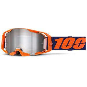 100% ARmatic Neon oranje motorcrossbril met zilver gespiegeld plexi