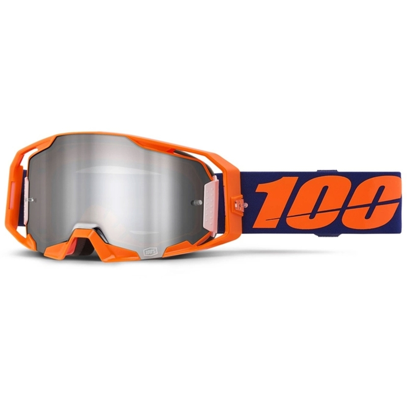 100% ARmatic Neon oranje motorcrossbril met zilver gespiegeld plexi