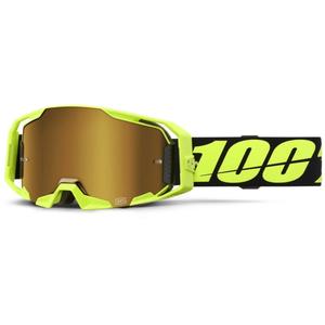Motorcrossbril 100% ARmatic Neon Geel met goudkleurig plexi
