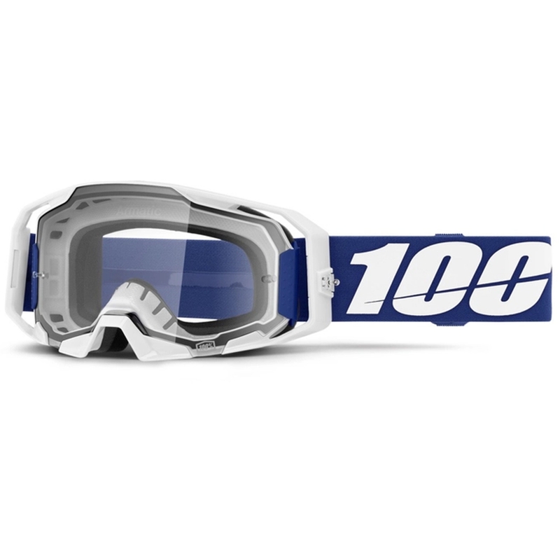 Motorcrossbril 100% ARmatic blauw met helder plexi