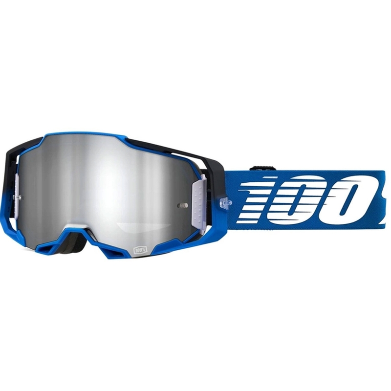 Motorcrossbril 100% ARMEGA Rockchuck zwart-wit-blauw (zilver plexi)