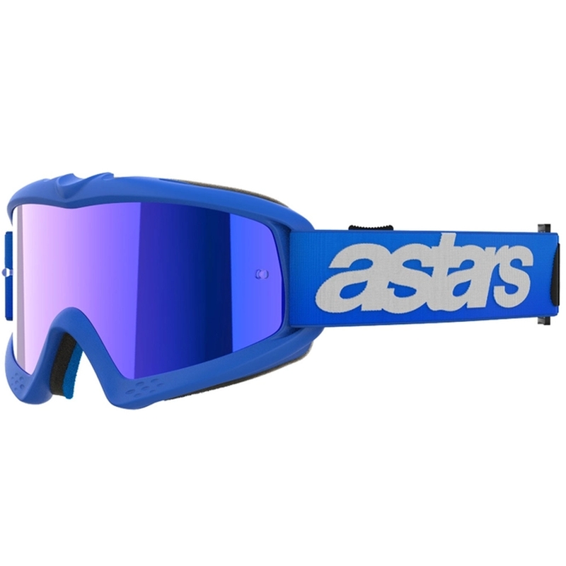 Alpinestars Vision Youth Blaze blauwe kinder motorcrossbril met gespiegelde blauwe lens