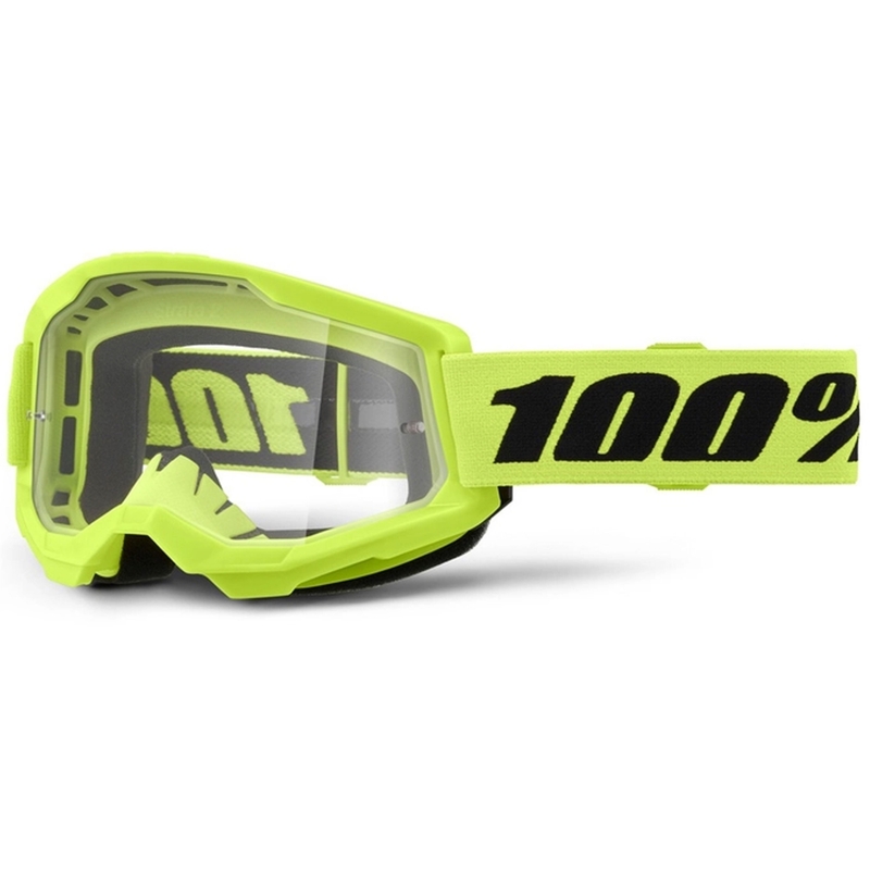 Kinder motorcrossbril 100% STRATA 2 neongeel helder plexi