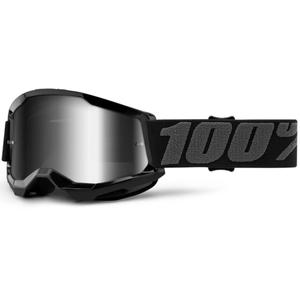 Kinder motorcrossbril 100% STRATA 2 zwart (zilver gespiegeld plexi)