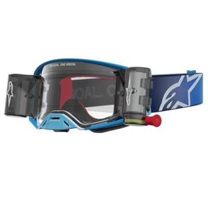 Alpinestars Supertech ROLL-OFF motorcrossbril blauwzilver met transparant plexiglas