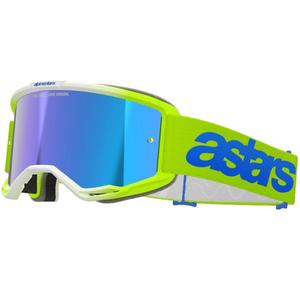 Alpinestars Vision 5 Blaze fluo geel-blauw motorcrossbril met gespiegeld blauw plexi