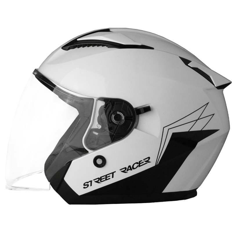 Open motorhelm Street Racer Sonic glanzend wit-zwart - II. kwaliteit