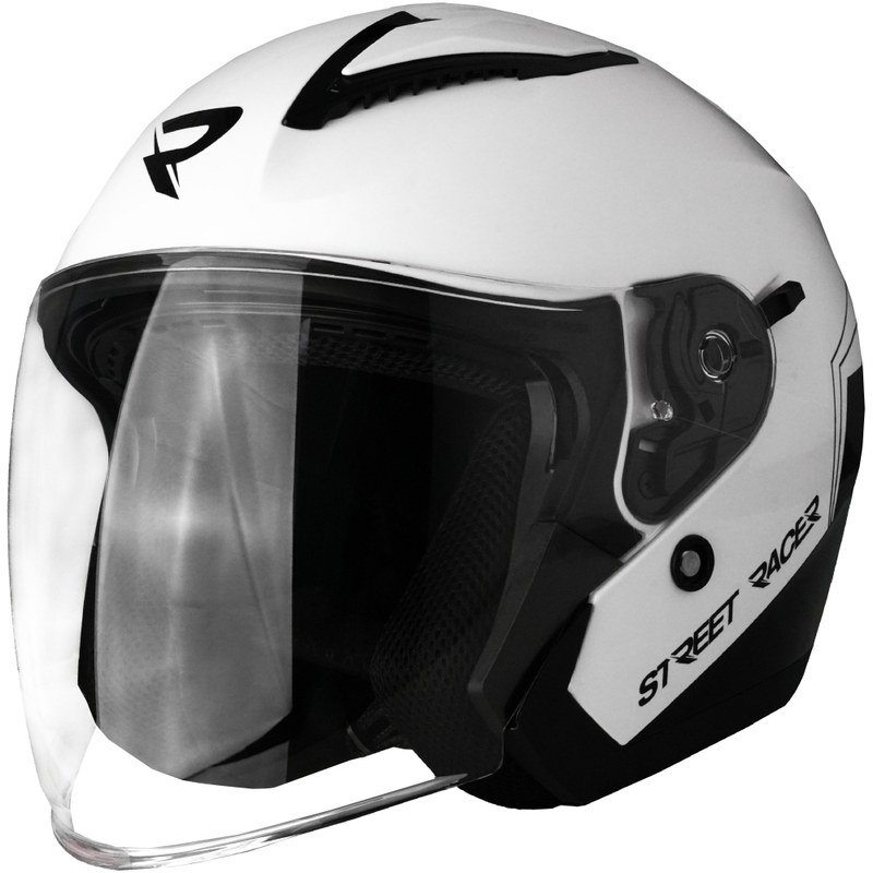 Open motorhelm Street Racer Sonic glanzend wit-zwart - II. kwaliteit