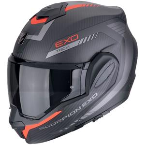 Opvouwbare motorhelm Scorpion EXO-TECH EVO CARBON COSY mat zwart-rood - II. kwaliteit