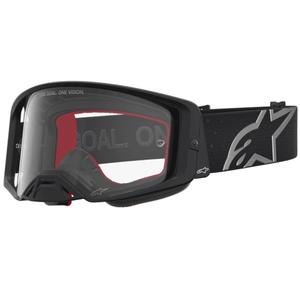 Alpinestars Supertech Vesta crossbril in zwart-zilver met transparant plexiglas.