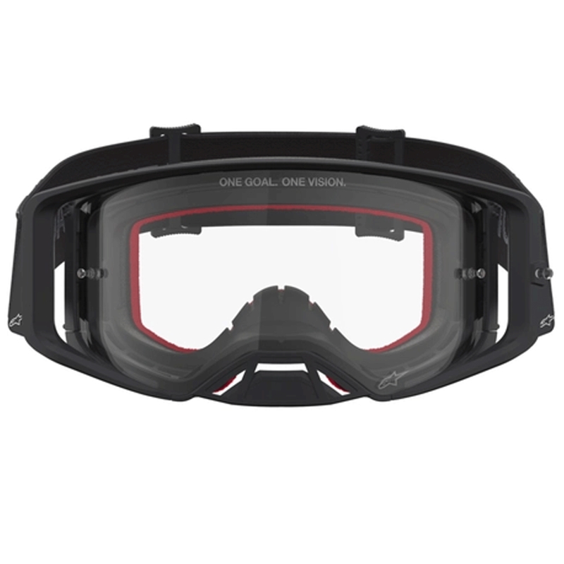 Alpinestars Supertech Vesta crossbril in zwart-zilver met transparant plexiglas.