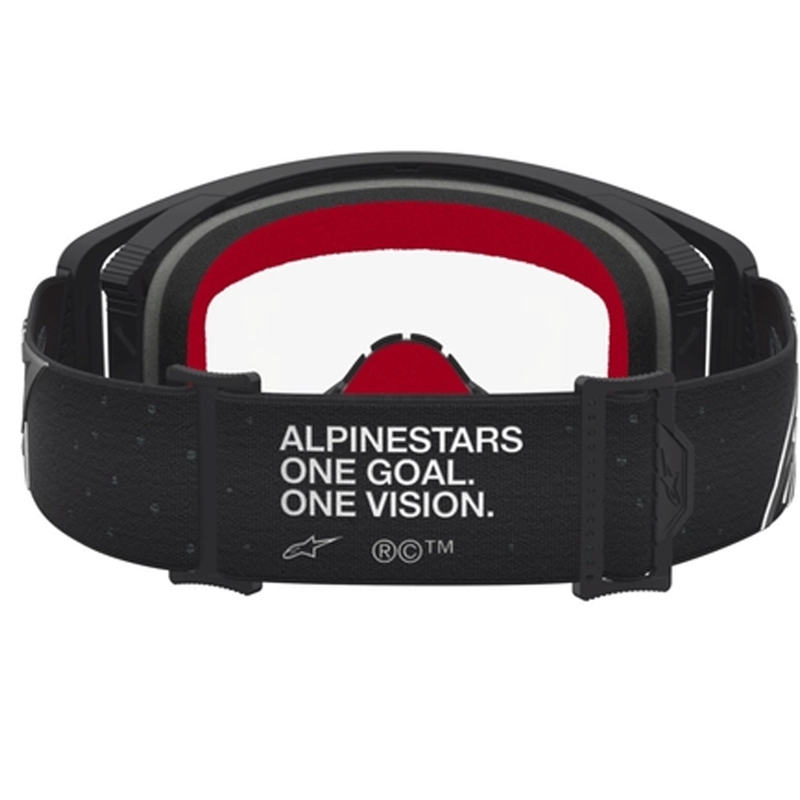 Alpinestars Supertech Vesta crossbril in zwart-zilver met transparant plexiglas.