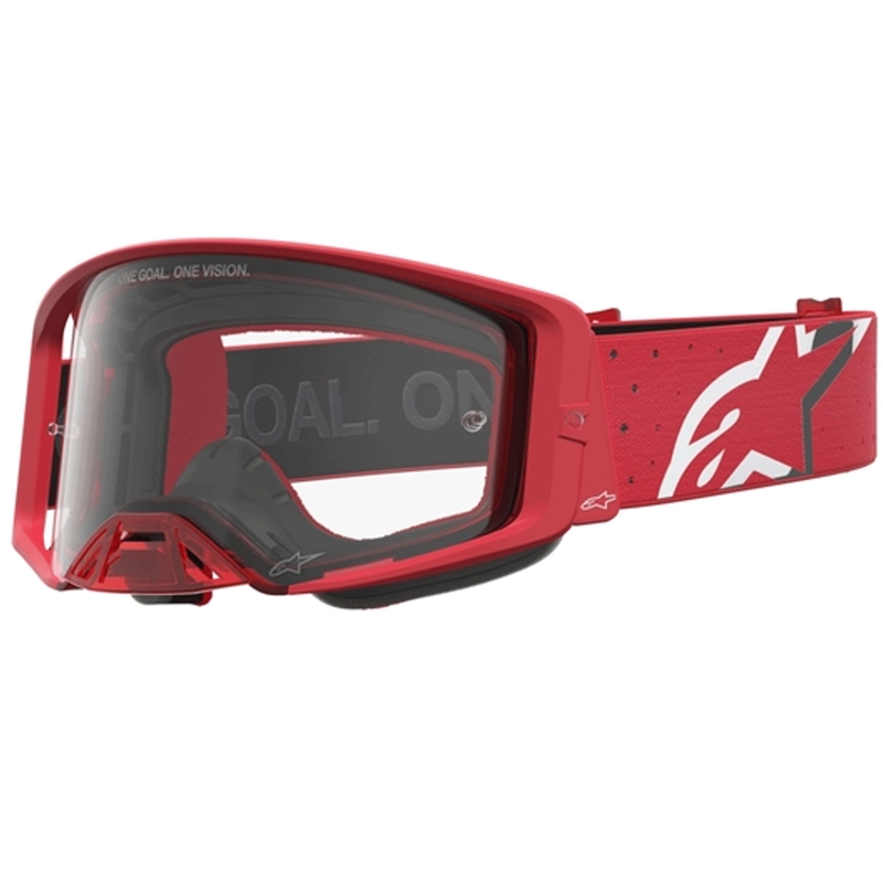 Alpinestars Supertech Vesta fluo rood-chromen motorcrossbril (transparant plexiglas)