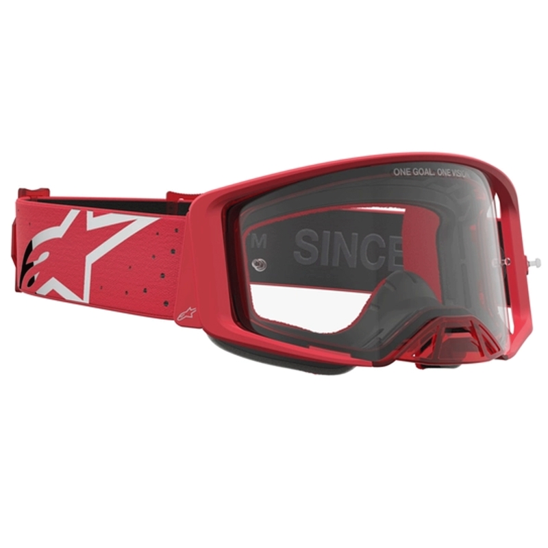 Alpinestars Supertech Vesta fluo rood-chromen motorcrossbril (transparant plexiglas)