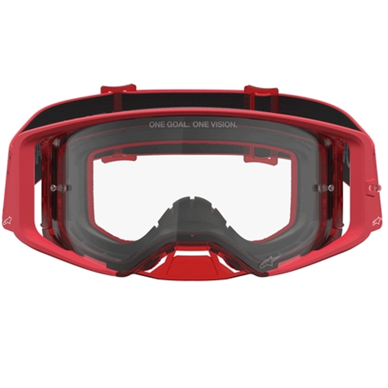 Alpinestars Supertech Vesta fluo rood-chromen motorcrossbril (transparant plexiglas)