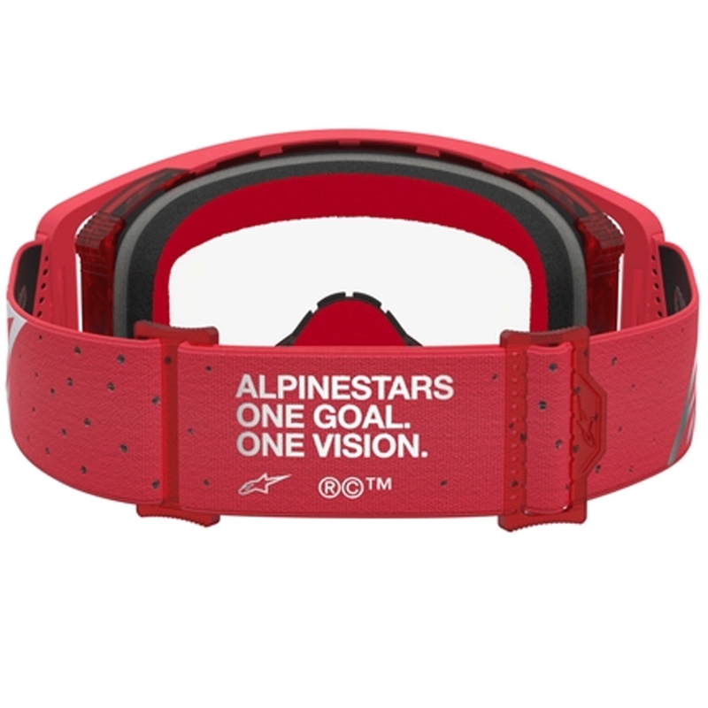 Alpinestars Supertech Vesta fluo rood-chromen motorcrossbril (transparant plexiglas)