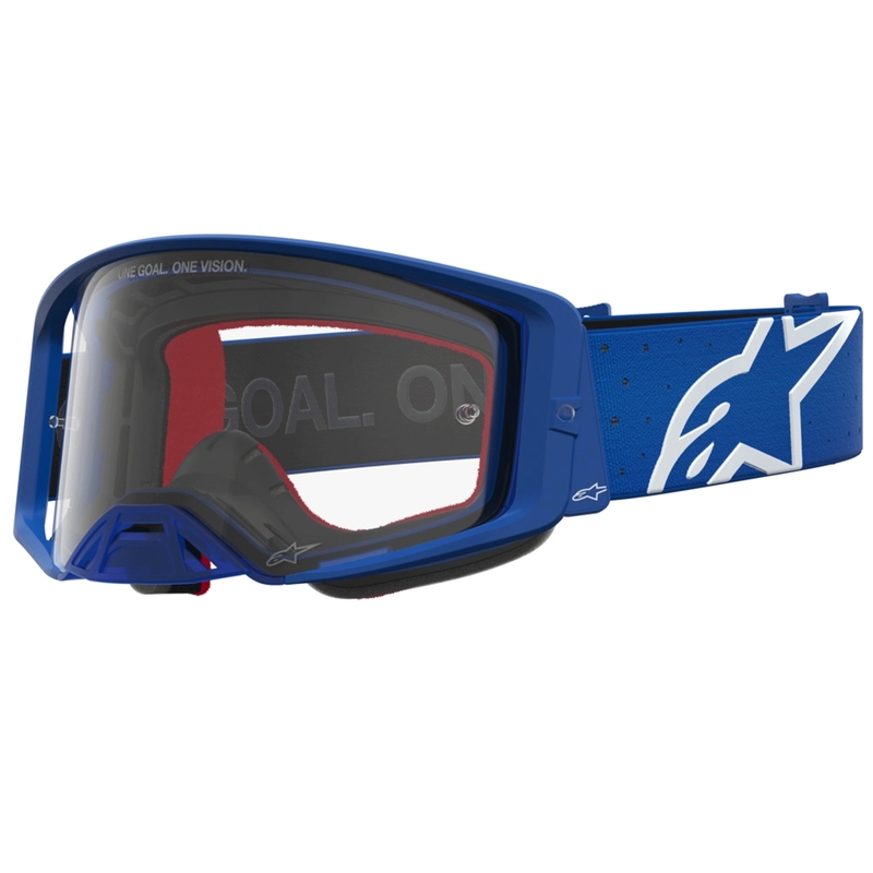 Alpinestars Supertech Vesta blauw-witte motorcrossbril met transparant plexiglas