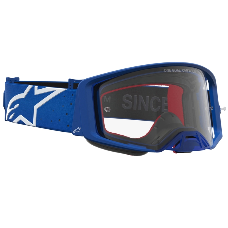 Alpinestars Supertech Vesta blauw-witte motorcrossbril met transparant plexiglas