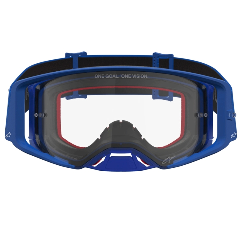 Alpinestars Supertech Vesta blauw-witte motorcrossbril met transparant plexiglas