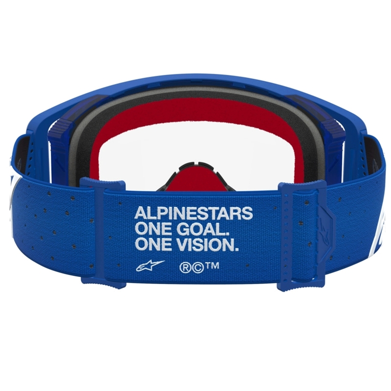 Alpinestars Supertech Vesta blauw-witte motorcrossbril met transparant plexiglas