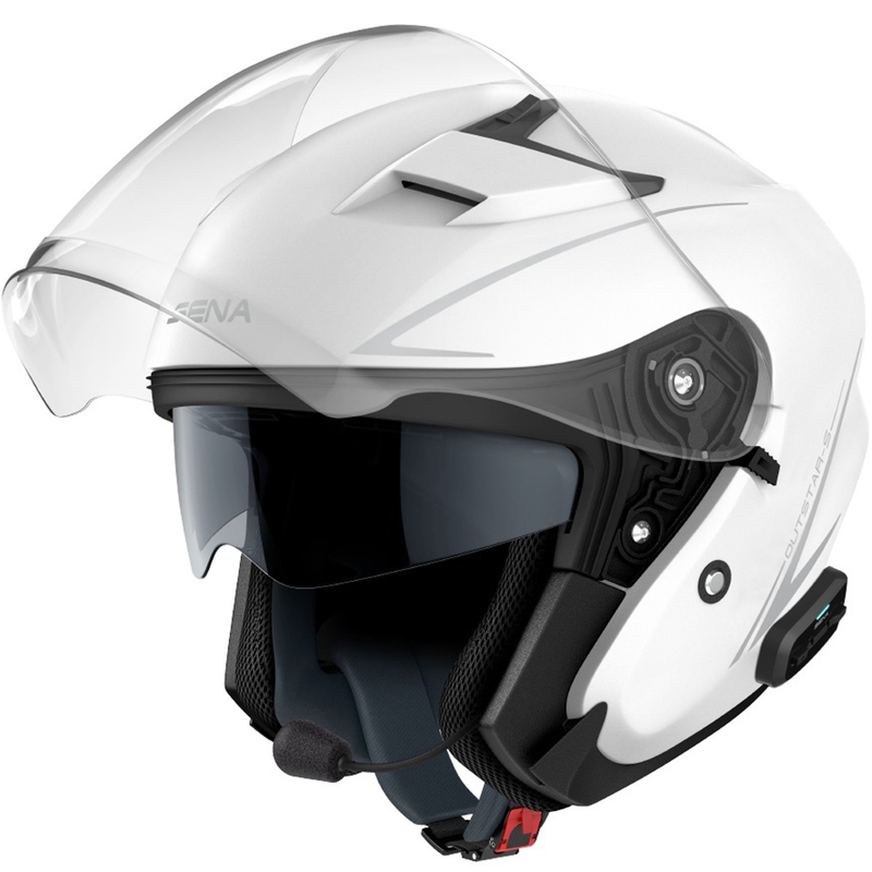 Open motorhelm SENA Outstar S glanzend wit - II. kwaliteit