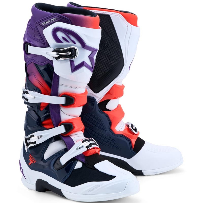 Alpinestars TECH 7 motorcrosslaarzen paars-wit-donkerblauw-fluorrood