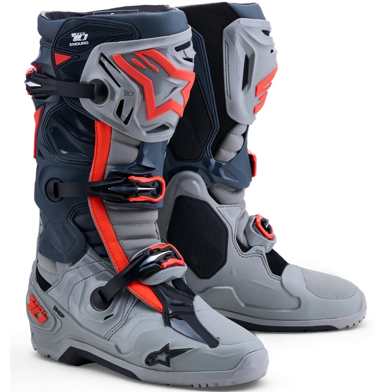 Alpinestars Tech 10 Enduro motorlaarzen Grijs-Donkergrijs-Fluorrood