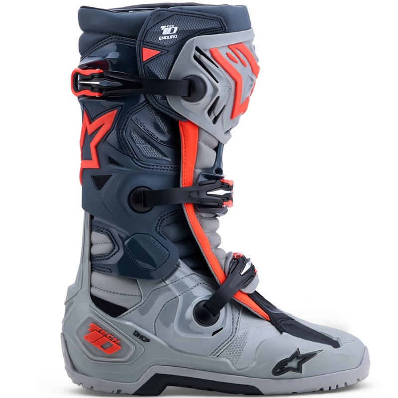 Alpinestars Tech 10 Enduro motorlaarzen Grijs-Donkergrijs-Fluorrood