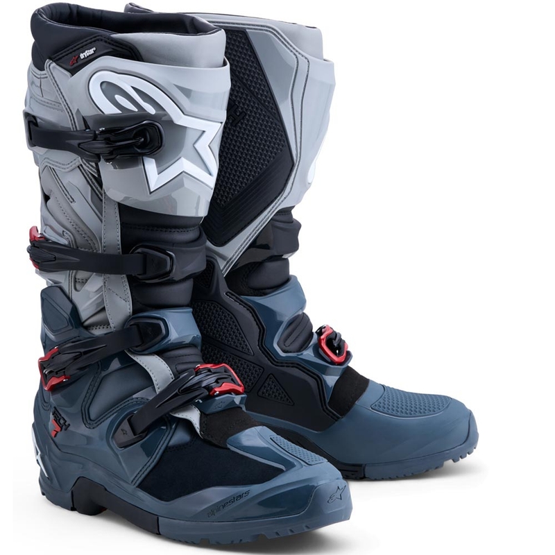 Alpinestars TECH 7 Enduro Drystar motorlaarzen donkergrijs-lichtgrijs-rood