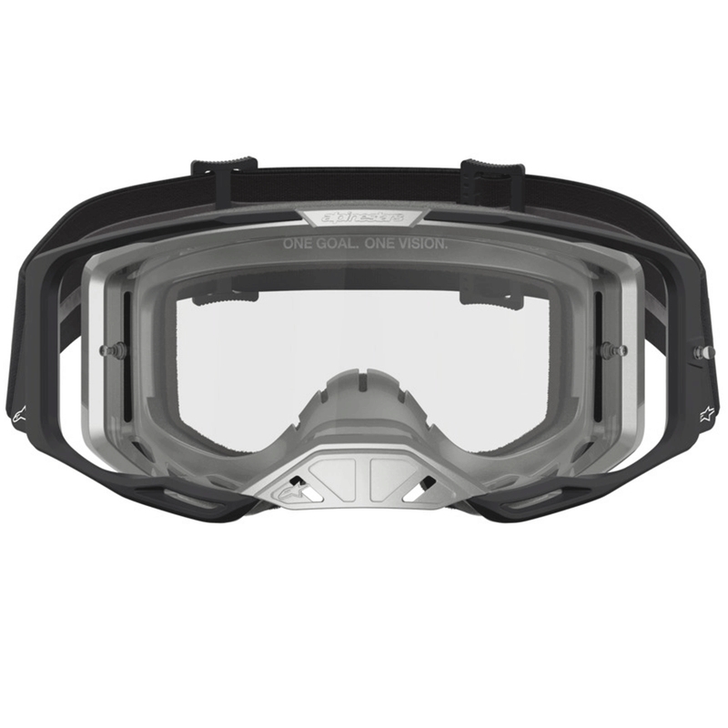 Alpinestars Vision 8 Amber crossbril, zwart-zilver met transparant plexiglas.