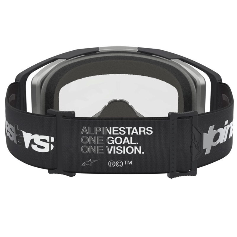 Alpinestars Vision 8 Amber crossbril, zwart-zilver met transparant plexiglas.