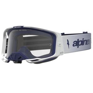 Alpinestars Vision 8 amberblauw-witte motorcrossbril met transparant plexiglas