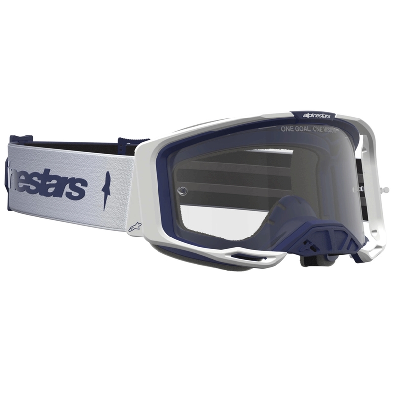 Alpinestars Vision 8 amberblauw-witte motorcrossbril met transparant plexiglas