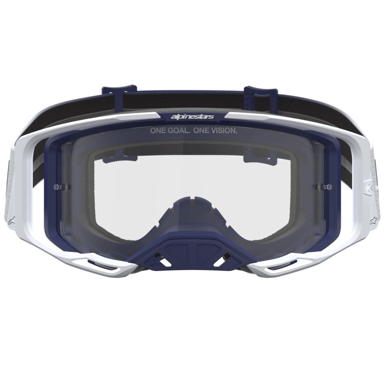 Alpinestars Vision 8 amberblauw-witte motorcrossbril met transparant plexiglas