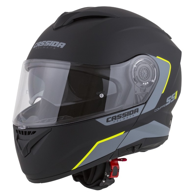Cassida Compress 2.0 Refraction zwart-grijs-fluo geel opklapbare motorhelm uitverkoop