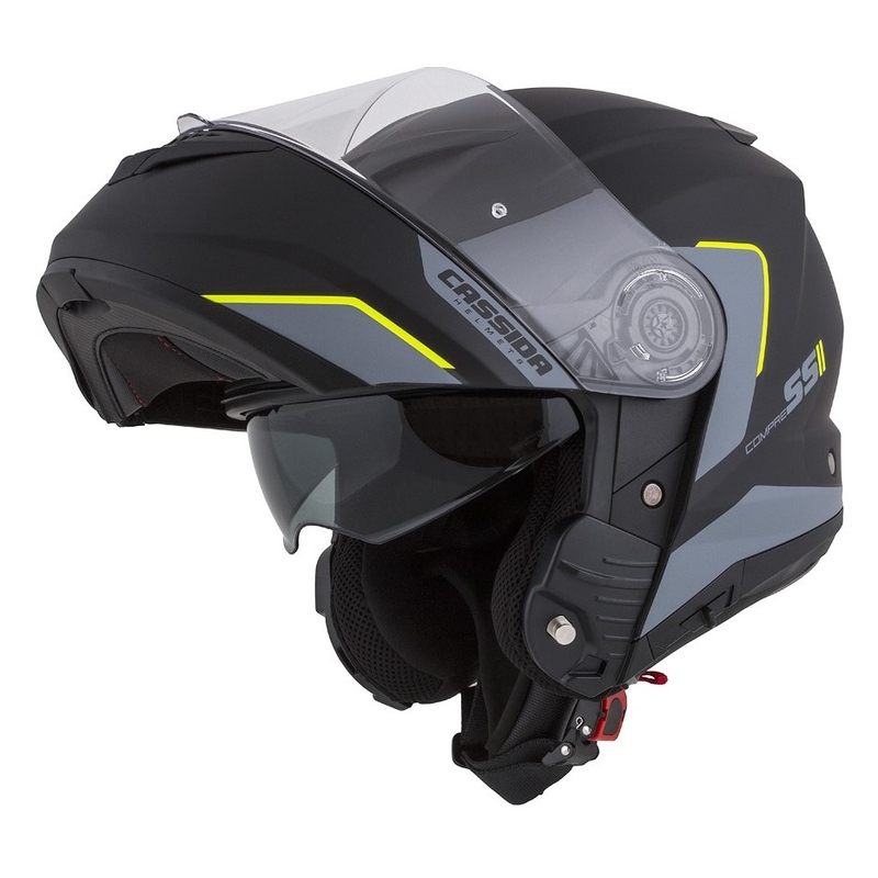 Cassida Compress 2.0 Refraction zwart-grijs-fluo geel opklapbare motorhelm uitverkoop