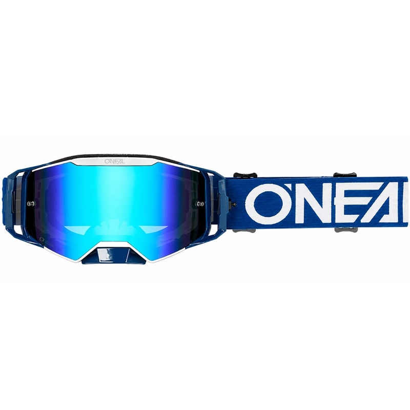 Motocrossbril O'Neal B-55 Cram blauw-wit met spiegelend blauw plexiglas