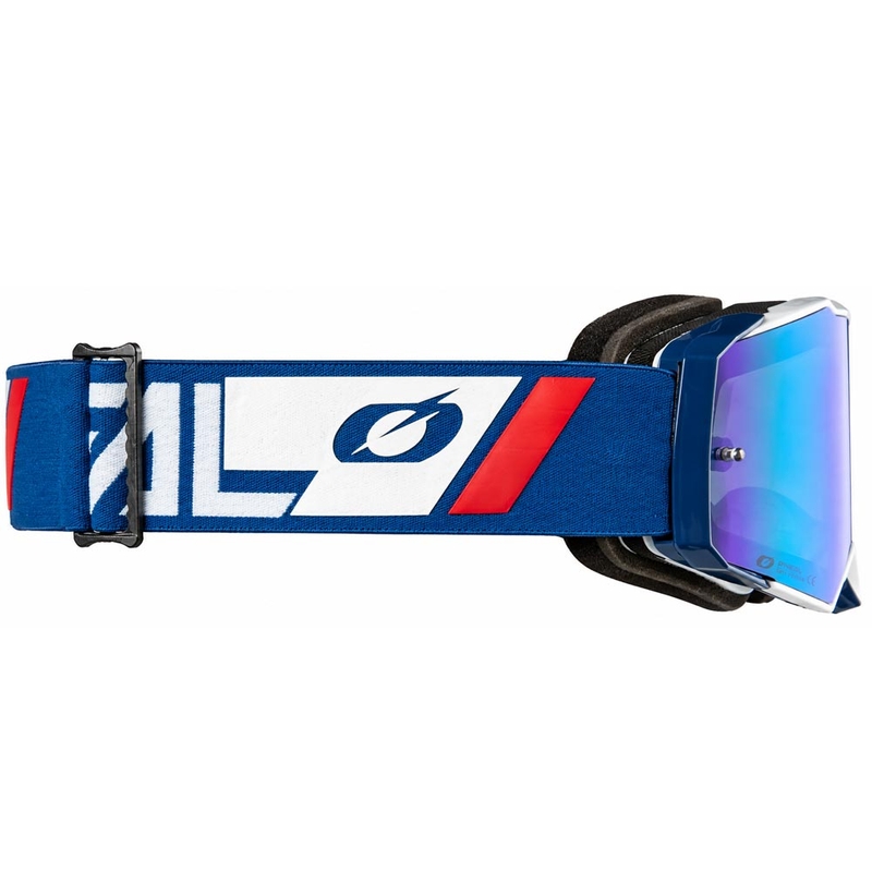 Motocrossbril O'Neal B-55 Cram blauw-wit met spiegelend blauw plexiglas
