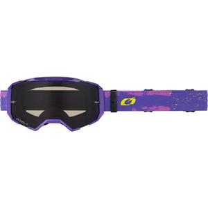 Motocrossbril O'Neal B-22, paars-fluorescente gele lak met grijs plexiglas