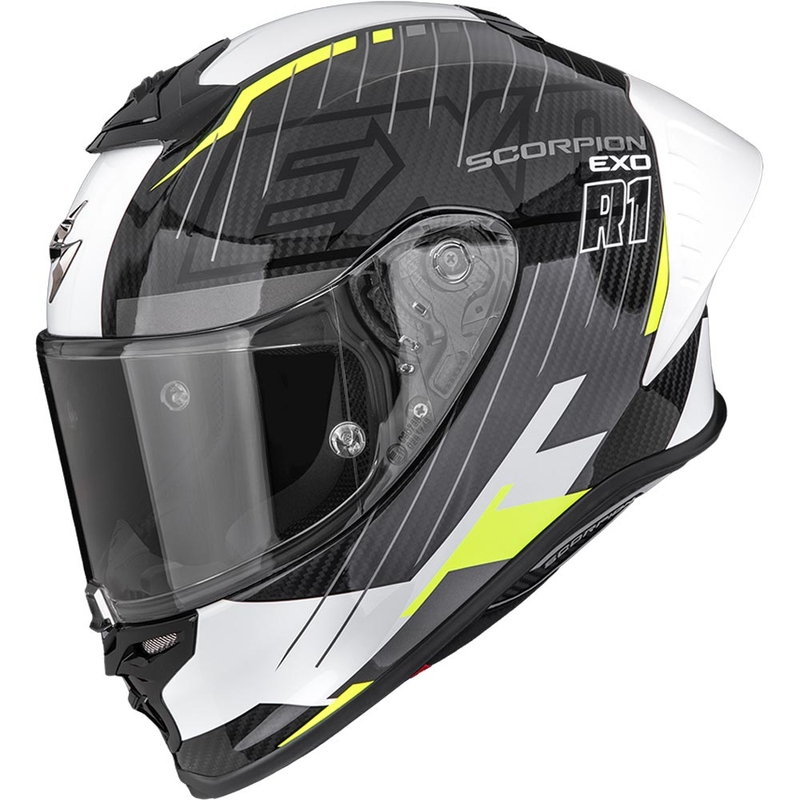 Scorpion EXO-R1 EVO II Air Surge integraal motorhelm zwart-wit-fluo geel