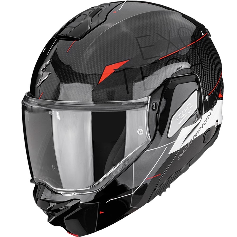 Scorpion EXO-TECH II Carbon Viator flip-up motorhelm zwart-wit-rood