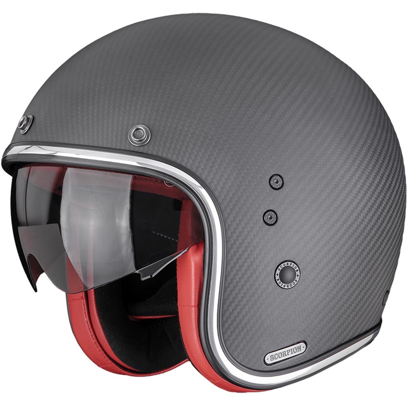 Scorpion Belfast II Carbon Solid Open Face Motorhelm Mat Zwart-Rood