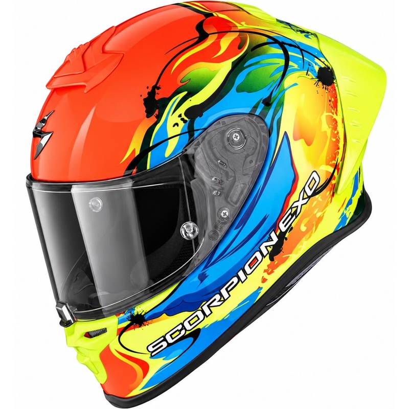 Scorpion EXO-R1 EVO II Air Thrust integraal motorhelm in fluorescerend rood-blauw-geel